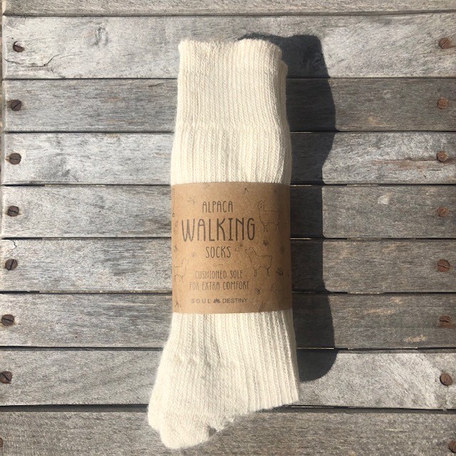 Alpaca walking socks, 75% Alpaca wool. Thick socks with a cushioned sole. Cream